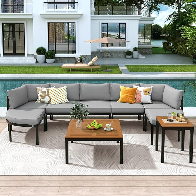 Modern Outdoor Sectional Sofa Set - Patio Seating Group with Waterproof Cushions