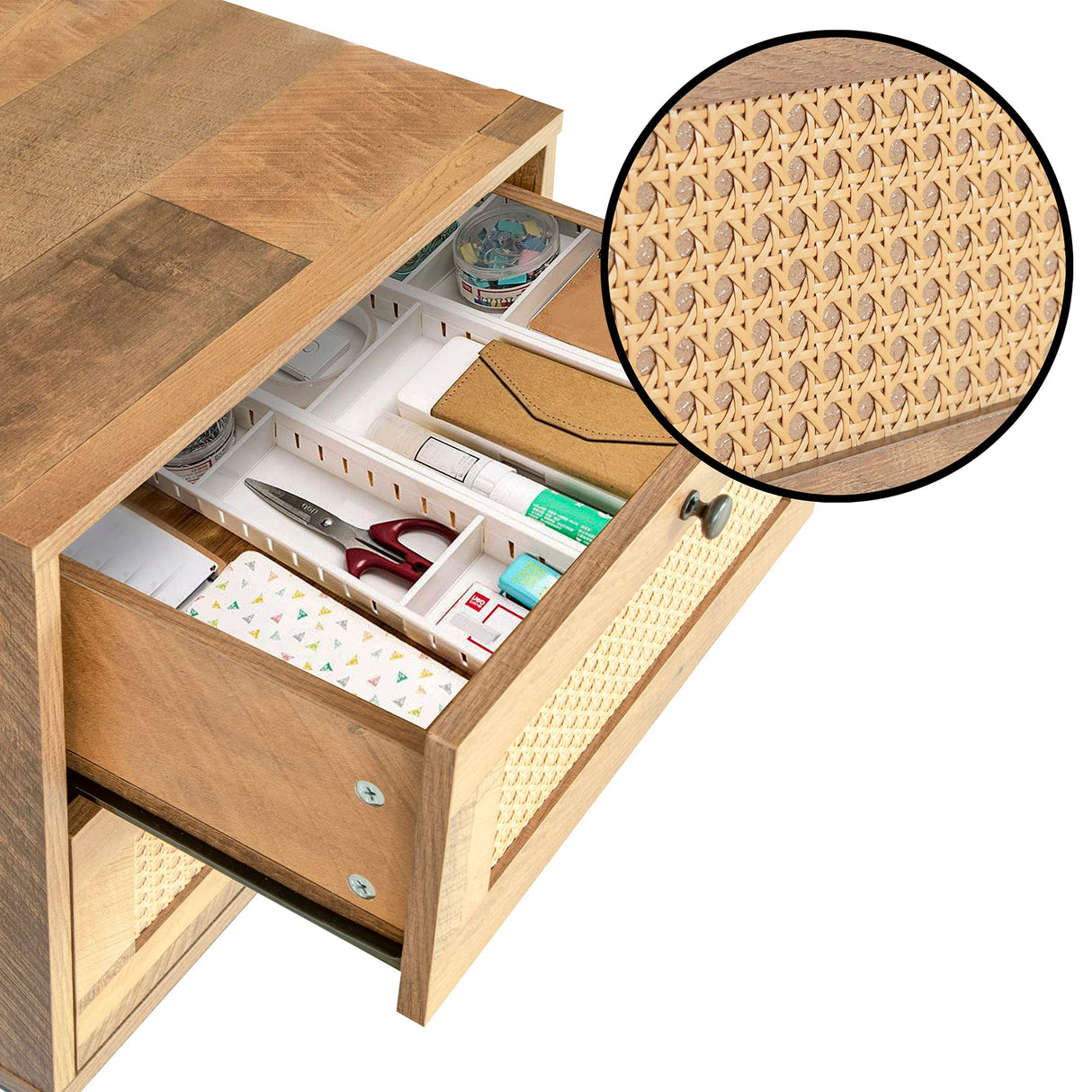 Series Wood and Rattan End Table/Nightstand