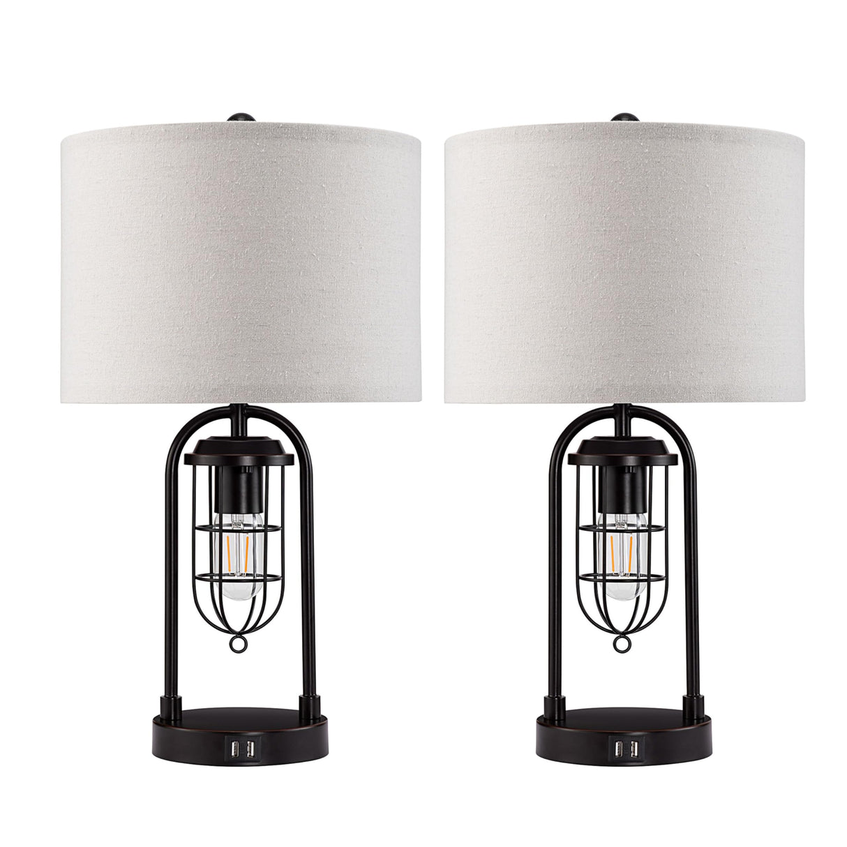 21'' Industrial Table Lamps Set of 2 with Night Light & USB Port