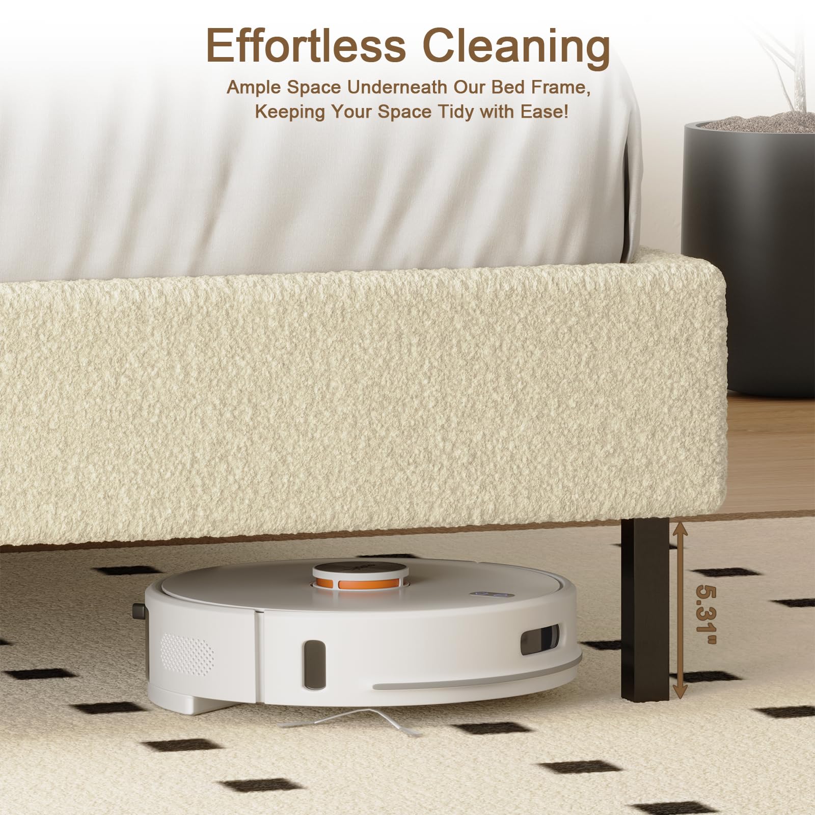 Tall Headboard Bed Frames, 61.1" Queen Size Bed Frame with Cashmere Upholstered,