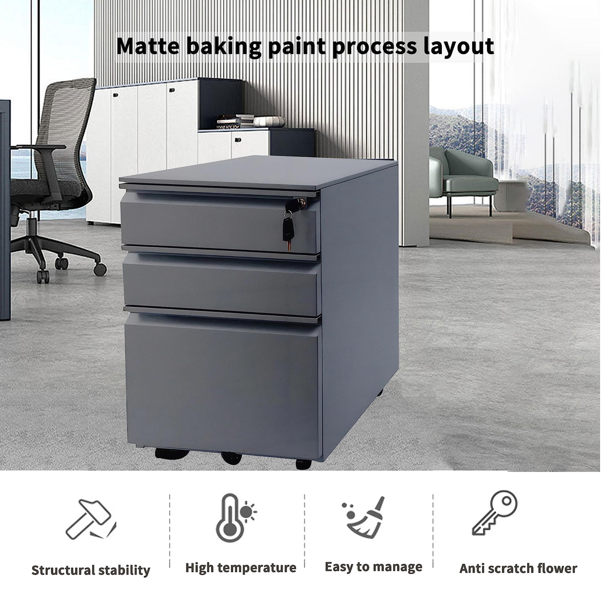 3-Drawer Mobile File Cabinets Rolling ,Vertical Metal Filing Cabinet