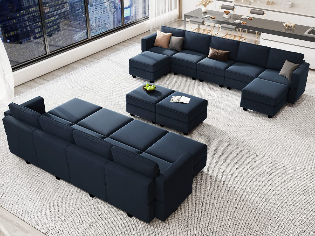 Modular Sectional Sofa with Ottoman, Velvet L-Shape Corner Sofa Set