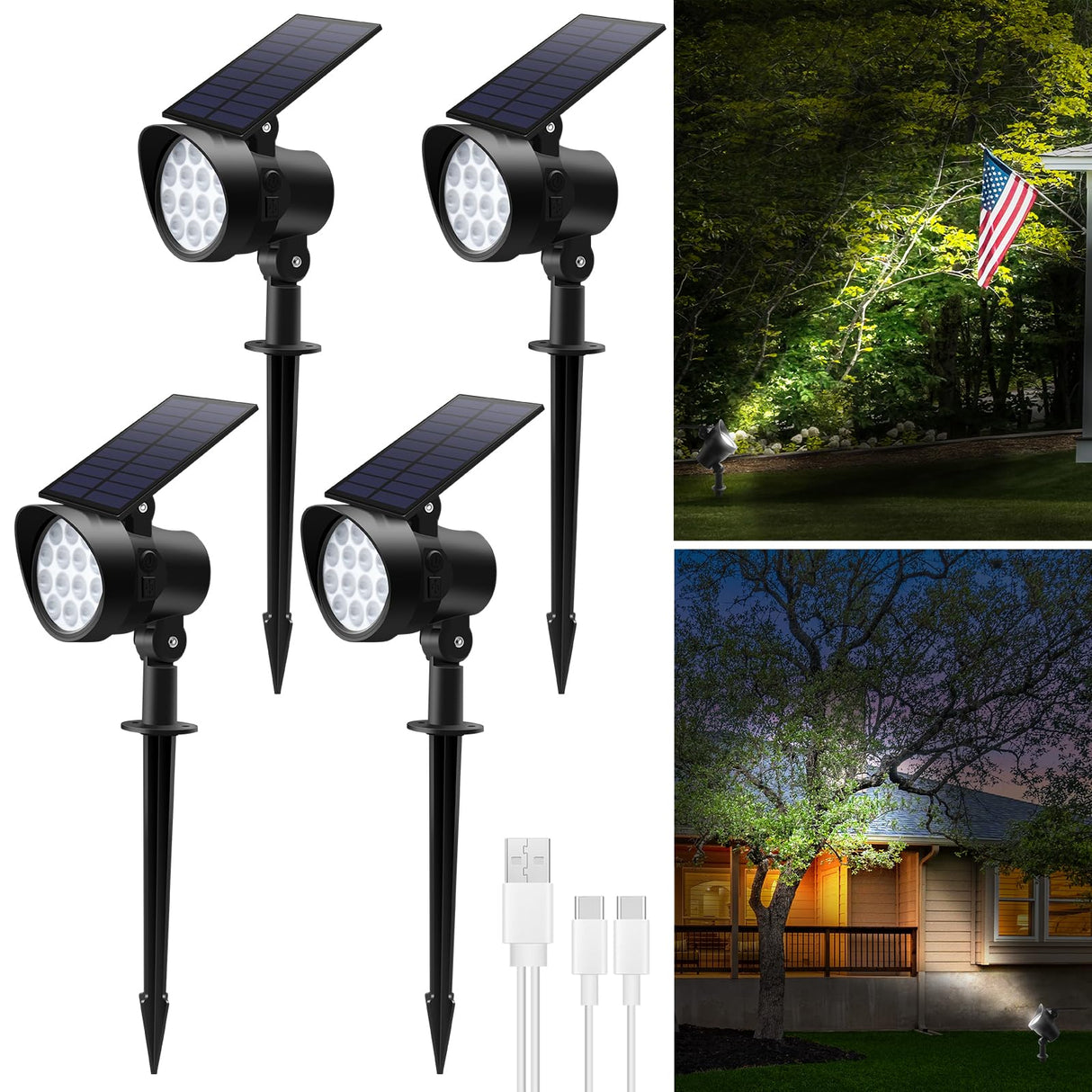 Landscape Spotlights 3CCT, Dimmable Solar Spot Lights Outdoor, 30° Beam Angle Solar