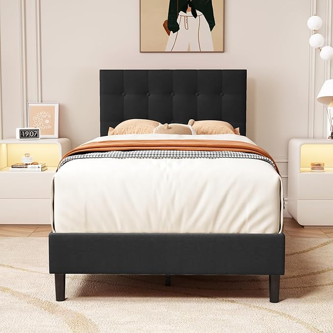 Twin Size Upholstered Platform Bed Frame