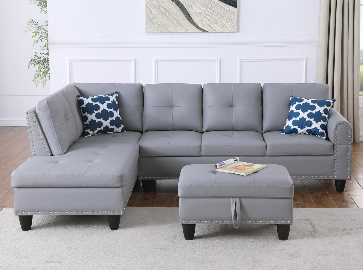 Leather Upholstered Sectional Sofa with Right Chaise