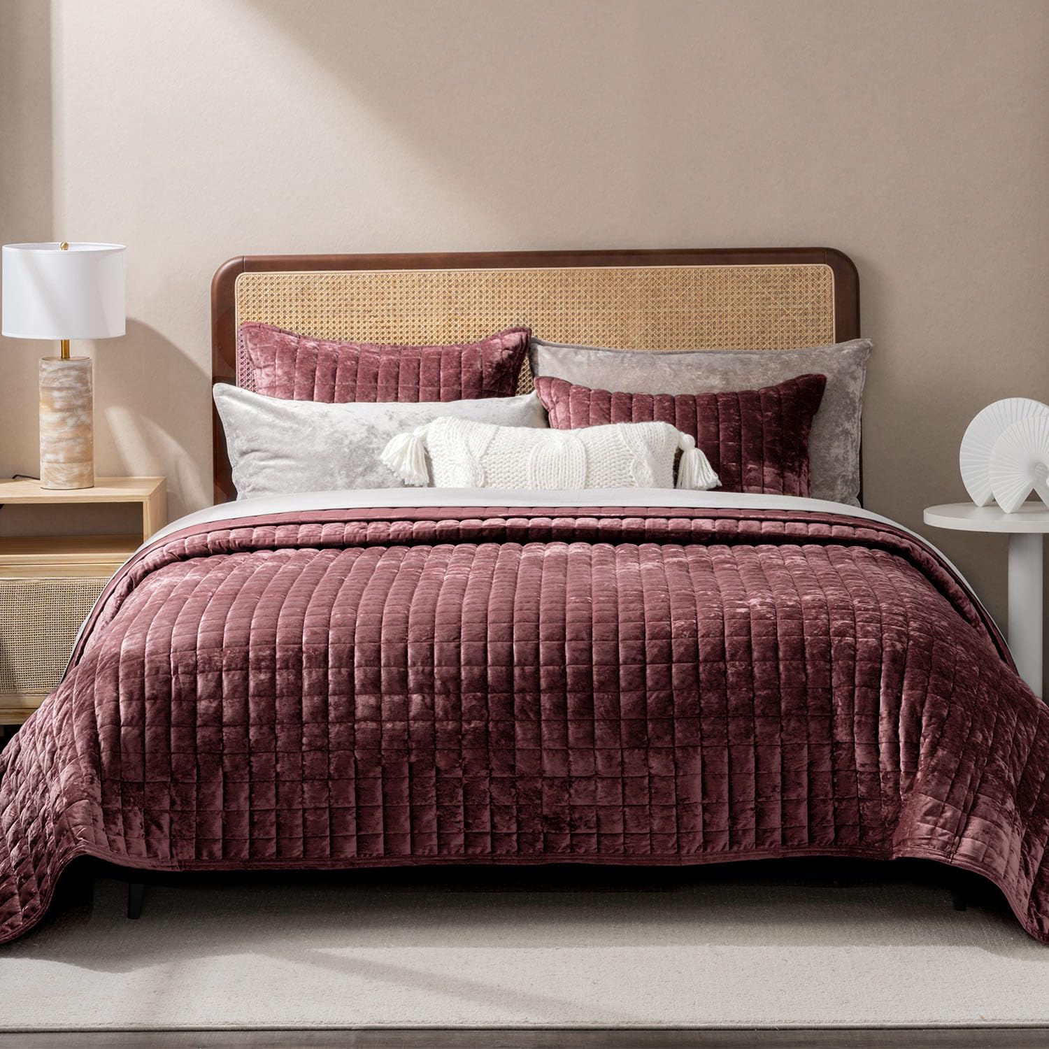 Luxury Velvet Quilt King Size, Ultra Soft Velvet Bedding Sets, Lightweight Quilted Velvet