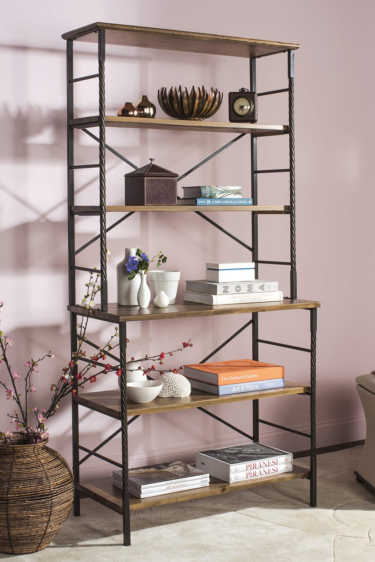merican Homes Collection Devon Walnut and Antiqued Pewter Etagere