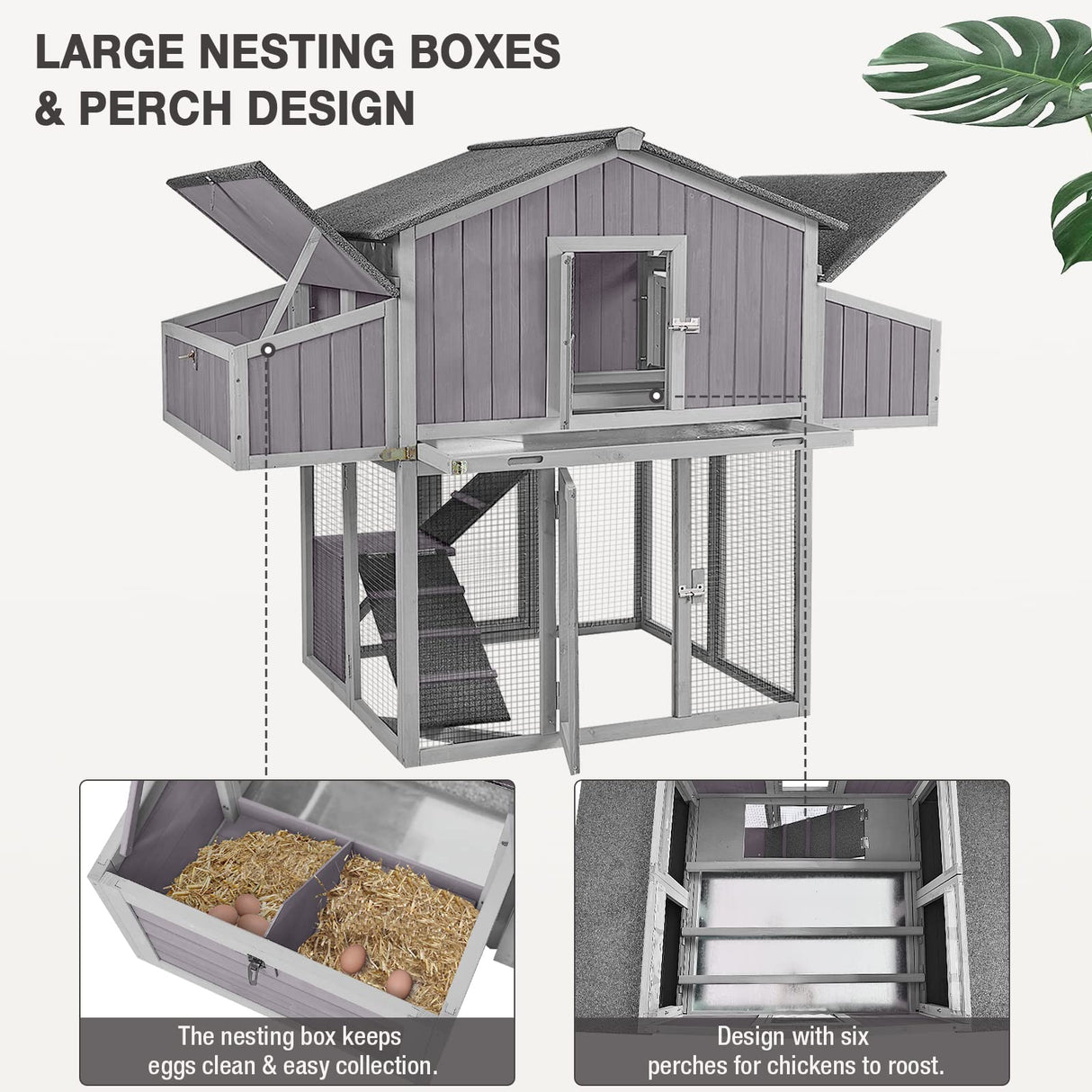 MEDEHOO Large Chicken Coop Folding Design Easy to Set Up Portable Chicken House for Outdoor with Two Nesting Box, Leakproof Pull-on Tray, and UV-Resistant Roof Panel