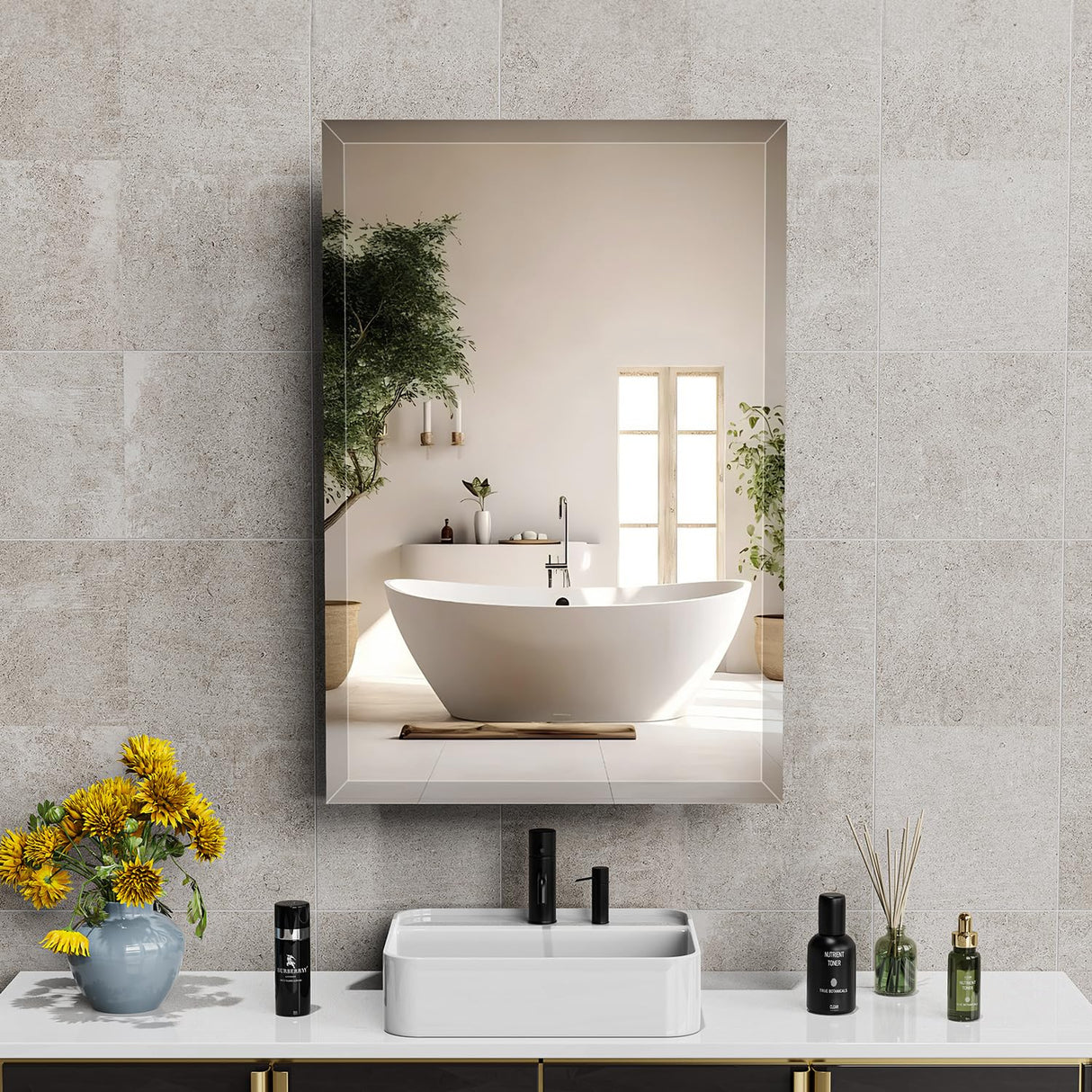 16X24 Inches Medicine Cabinet, Wall Mounted Bathroom Cabinet wirh Beveled Mirror