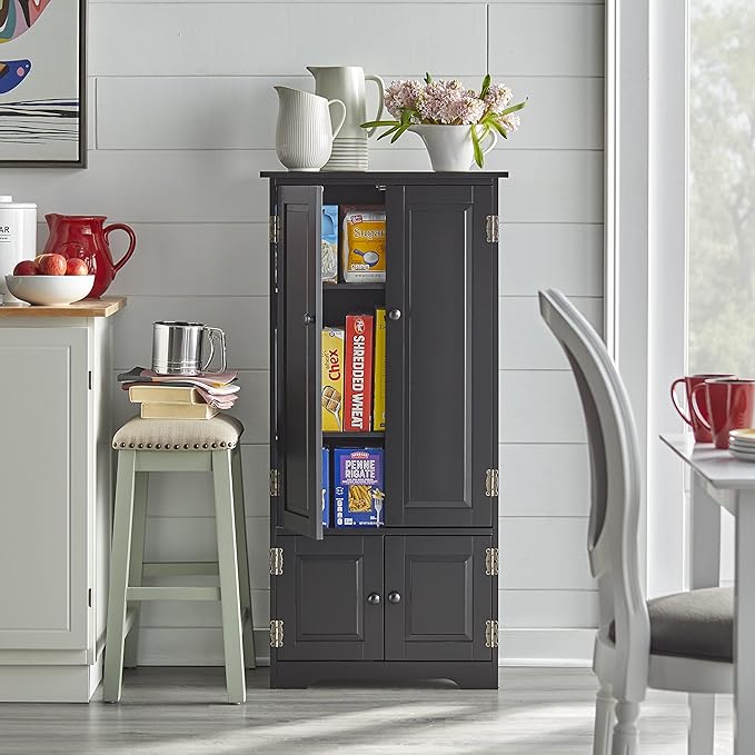 Systems Tall Storage Cabinet with 2 Adjustable Top Shelves and 1 Bottom Shelf, Declutter