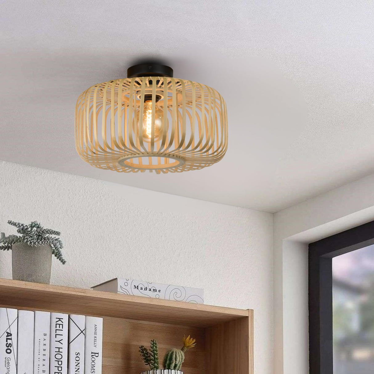 Rattan Flush Mount Light Fixture, 16 Inch Large Boho Light Fixtures Ceiling