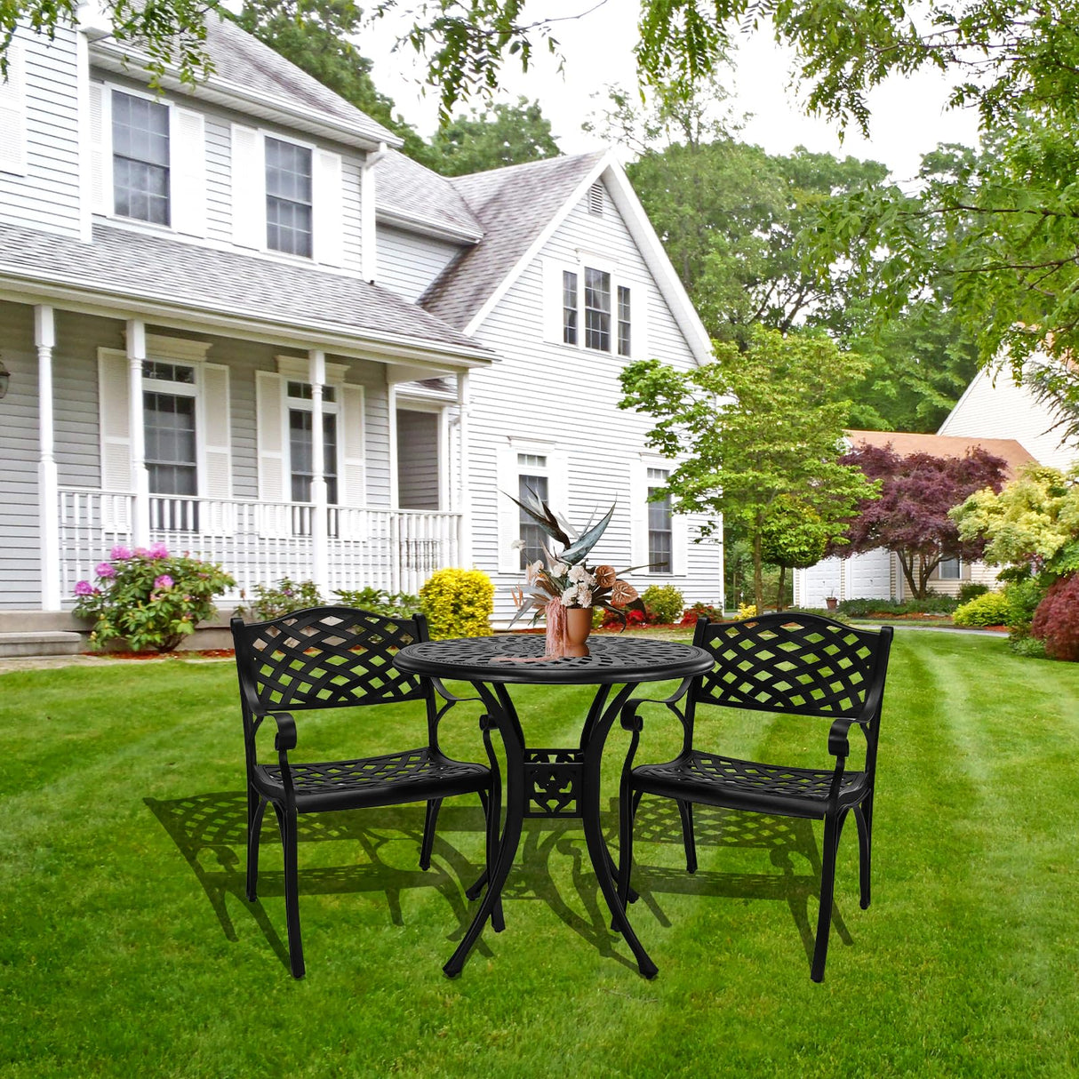 Cast Aluminum Patio Bistro Sets Outdoor Bistro Table and Chair Set of 2 wit