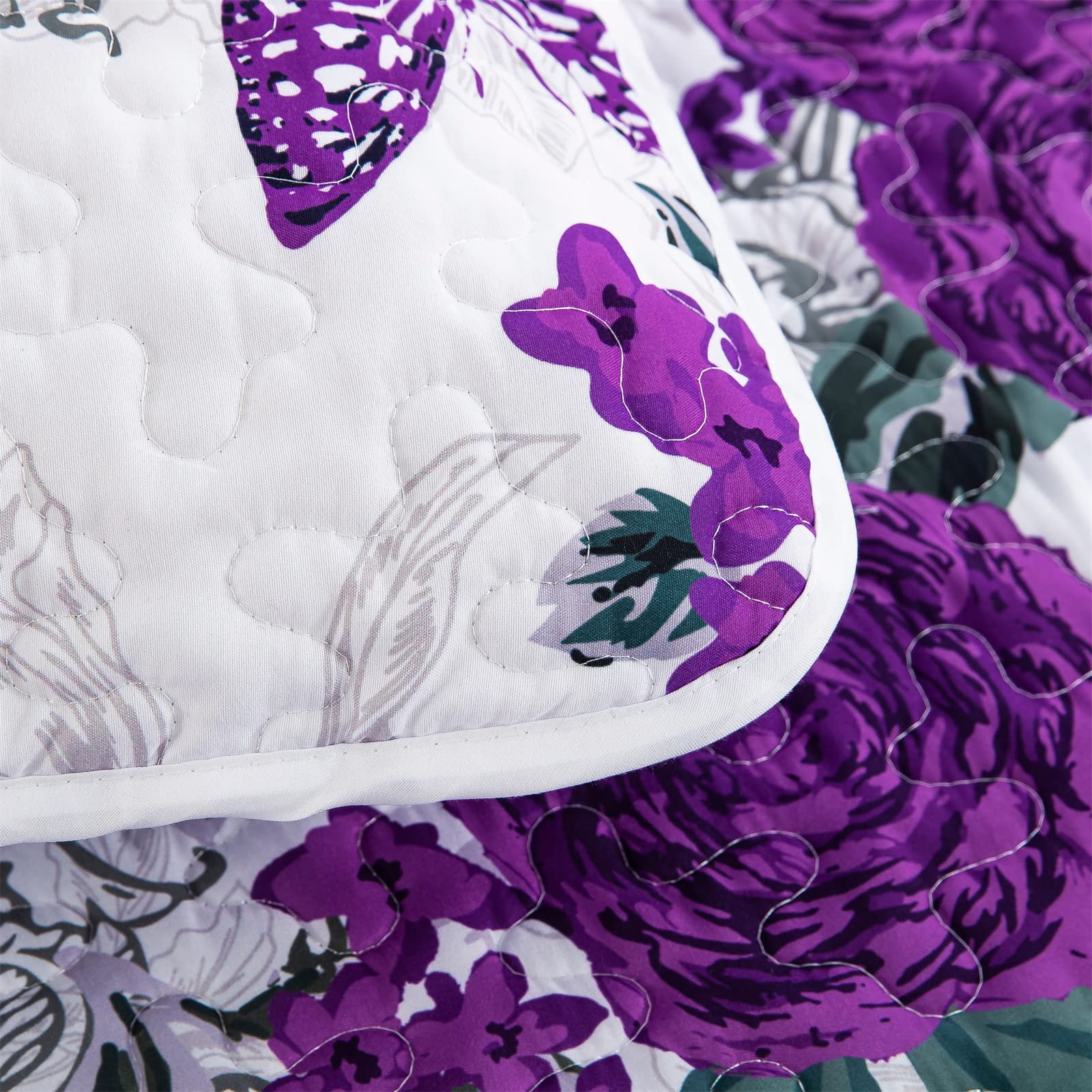Floral Quilt Set Queen Size Elegant Purple Rose Bedding Bedspreads