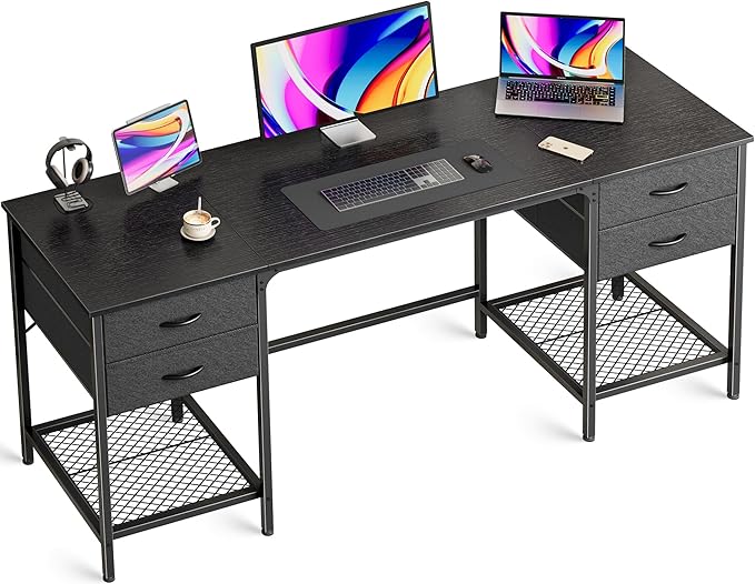 55 Inch Computer Desk with 4 Drawers, Office Desk with Mesh Shelf