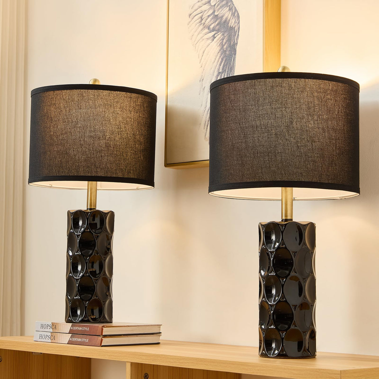 24" Modern Ceramic Table Lamp Set of 2 - 3 Color Dimmable Bedside Lamps