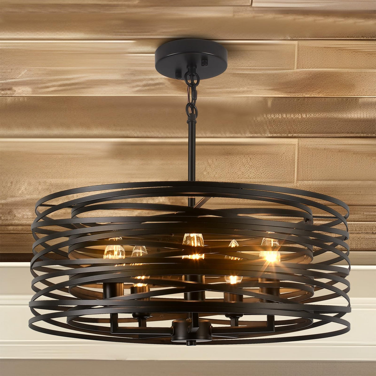 5 Light Chandelier 18.9''Drum Farmhouse Chandeliers for Dining Room Light Fixture Black