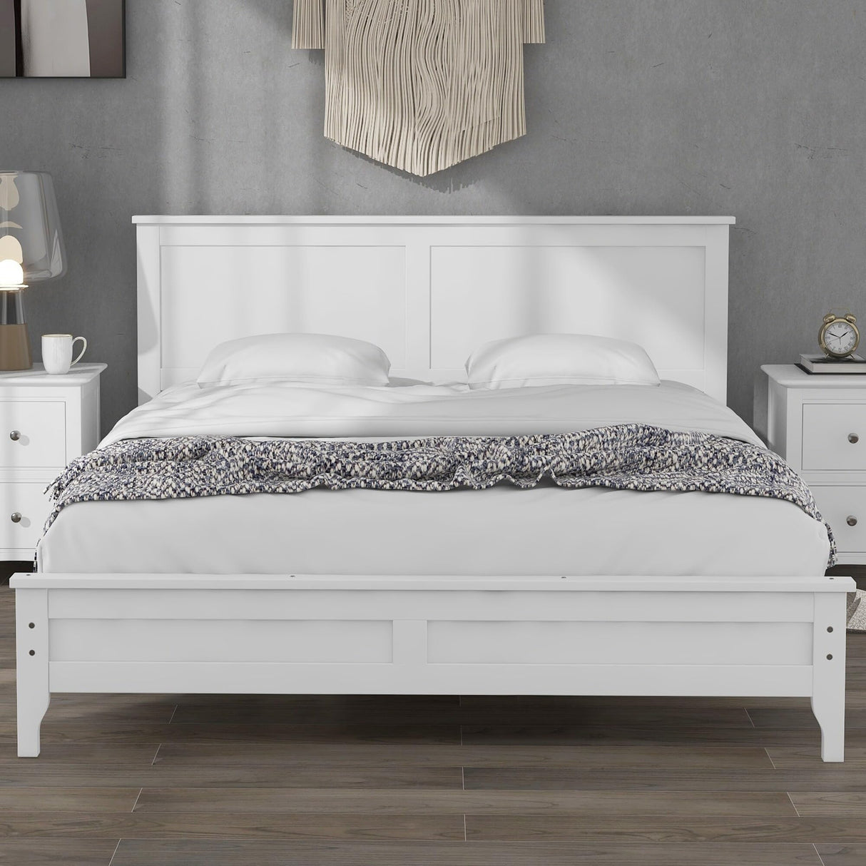 Wood Platform Bed White White Queen