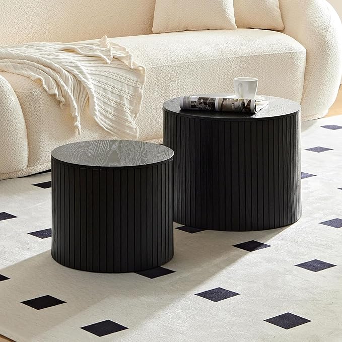 19Inch Nesting Coffee Table Set of 2,Modern Round Wooden Coffee Tables,Plenty