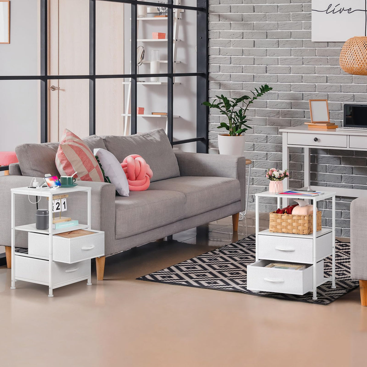 2 Fabric Drawers Small Night Stand