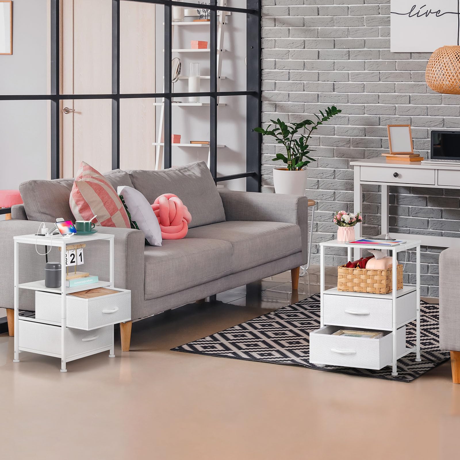 2 Fabric Drawers Small Night Stand