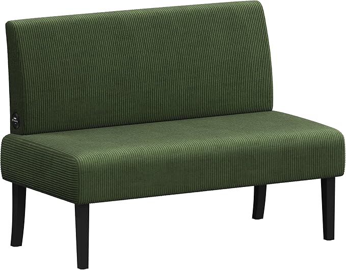 Compact Armless Loveseat Futon - Corduroy Fabric Sofa for Small Spaces