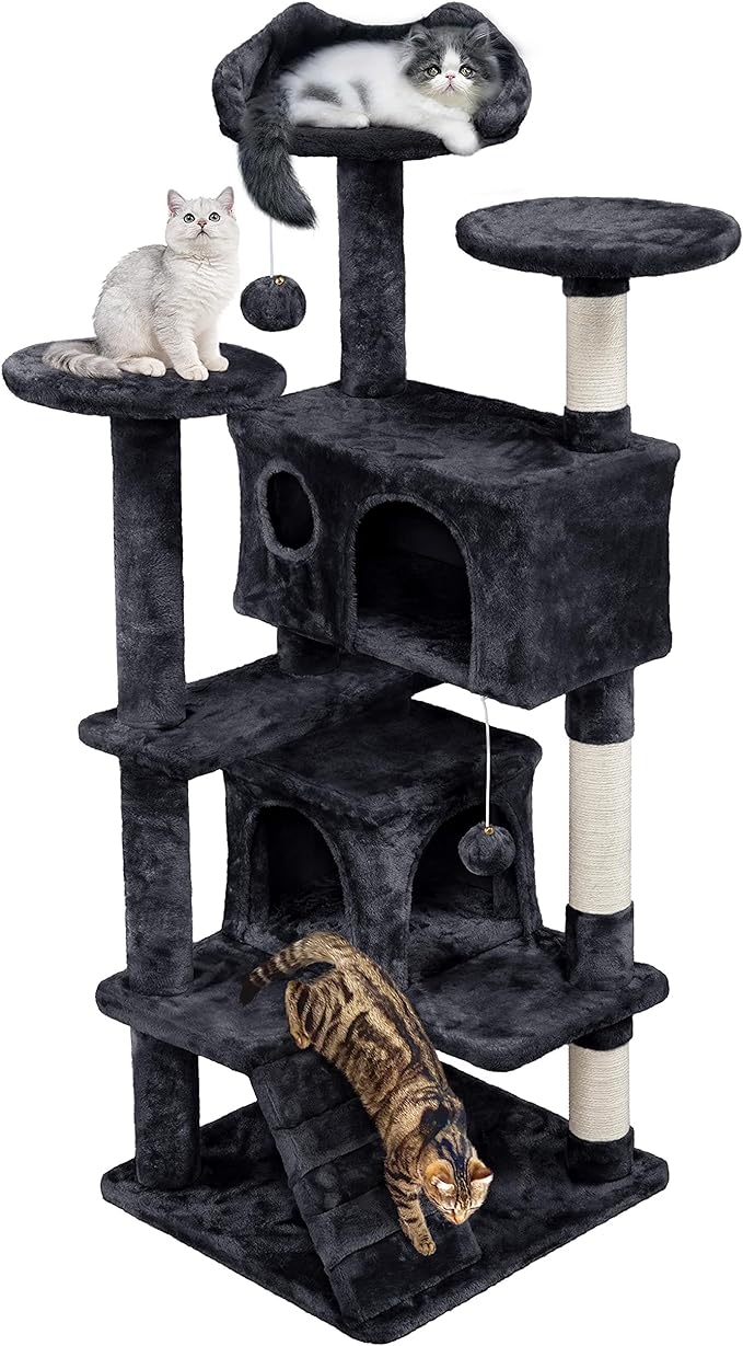 54in Cat Tree, Cat Tower w/Large Cat Condo Scratching Posts