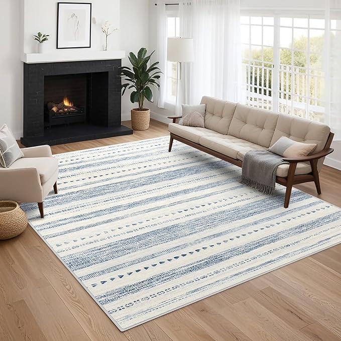 10x14 Large Area Rug: Soft Ultra Thin Machine Washable Farmhouse Area Rugs for