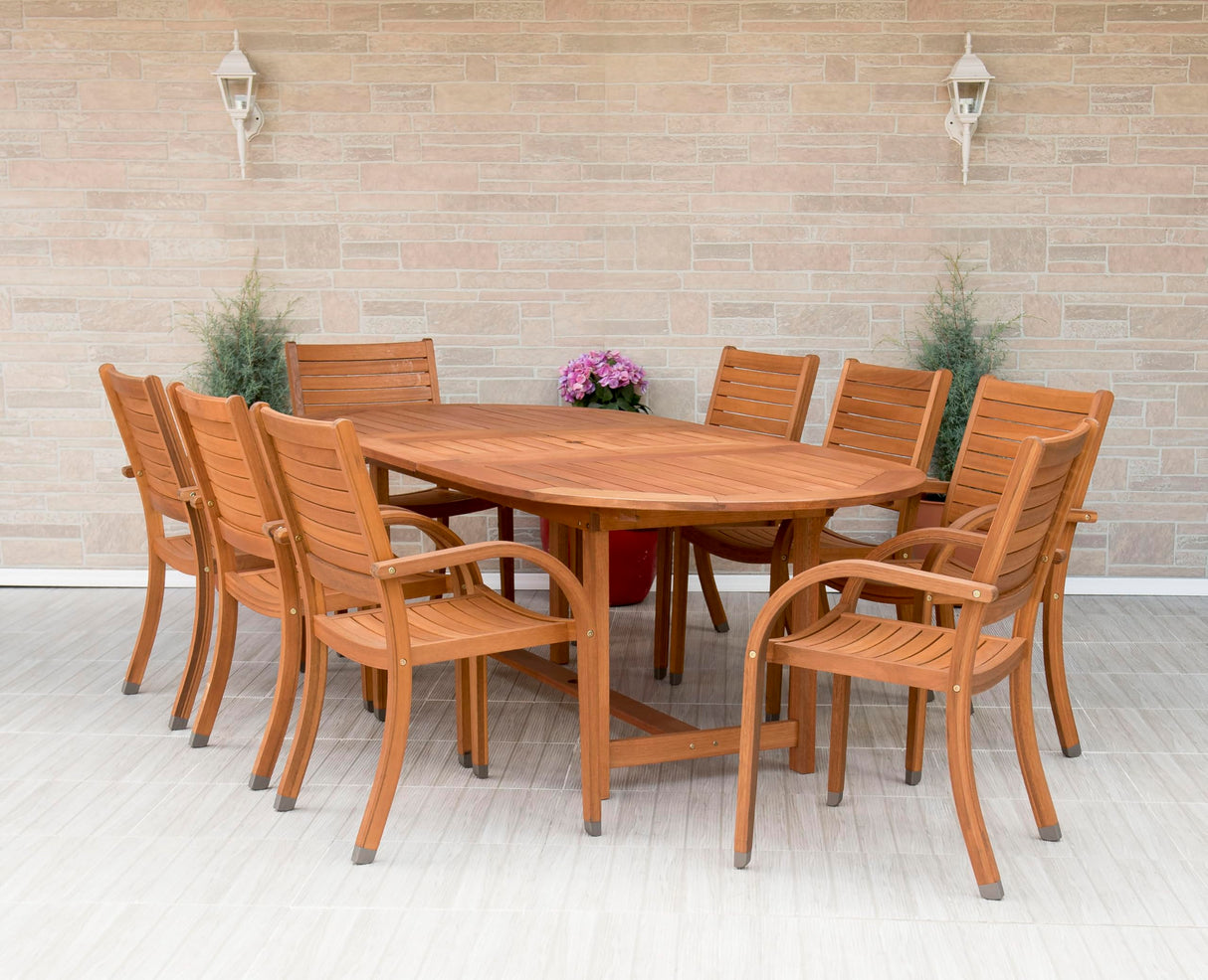 Arizona 9 Piece Oval Outdoor Dining Set | Eucalyptus Wood | Durable and Ideal for