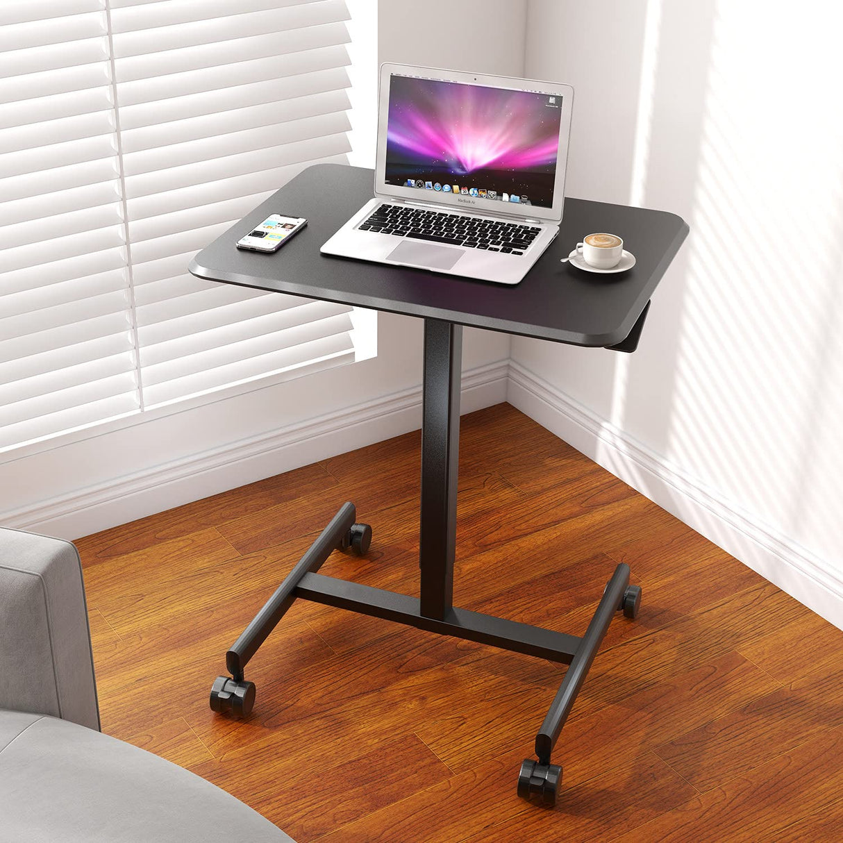 Mobile Laptop Desk, Small Mobile Standing Desk Adjustable Height Mobile Desk Rolling