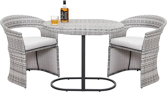 3 Piece Outdoor Patio Bistro Set, Patio Furniture Set for 1 Iron Patio Table and 2 Dining