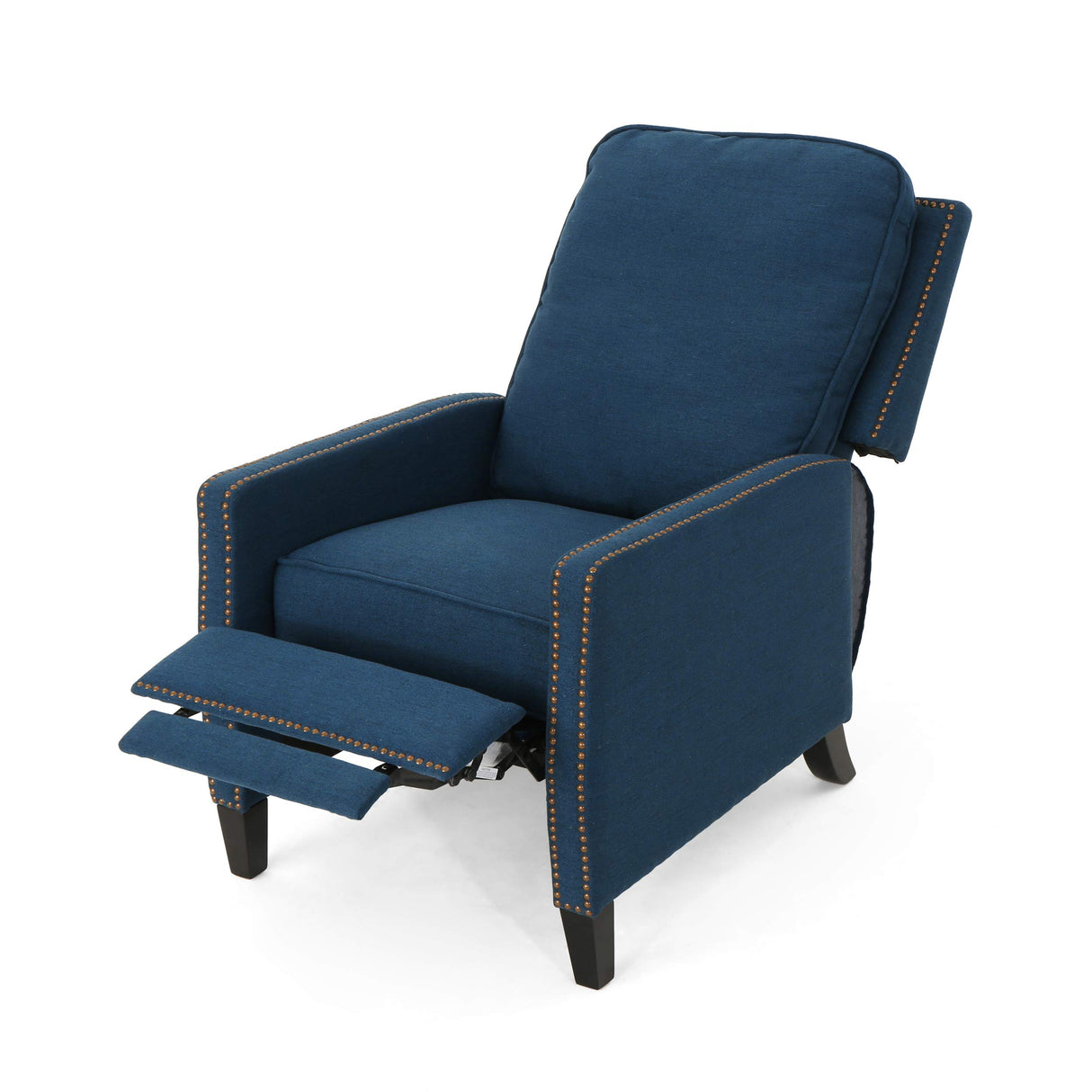 Armstrong Recliner, Navy Blue + Dark Brown