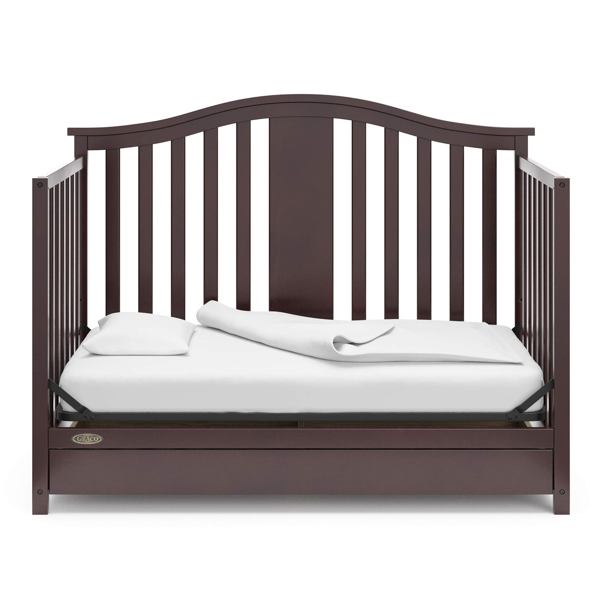 4-in-1 Convertible Crib with Drawer (Espresso) – GREENGUARD Gold Certified, Crib with Drawer Combo, Includes Full-Size Nursery Storage Drawer, Converts to Toddler Bed and Full-Size Bed