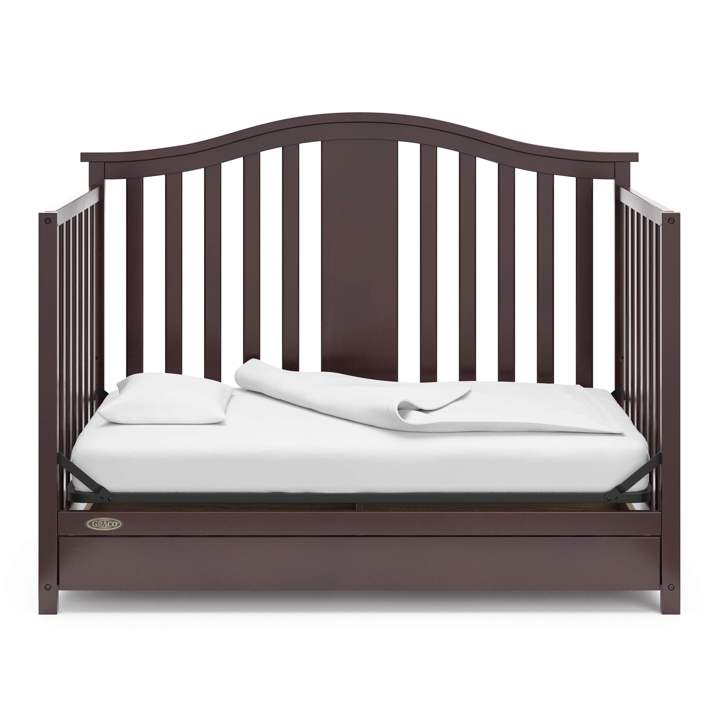 4-in-1 Convertible Crib with Drawer (Espresso) – GREENGUARD Gold Certified, Crib with Drawer Combo, Includes Full-Size Nursery Storage Drawer, Converts to Toddler Bed and Full-Size Bed