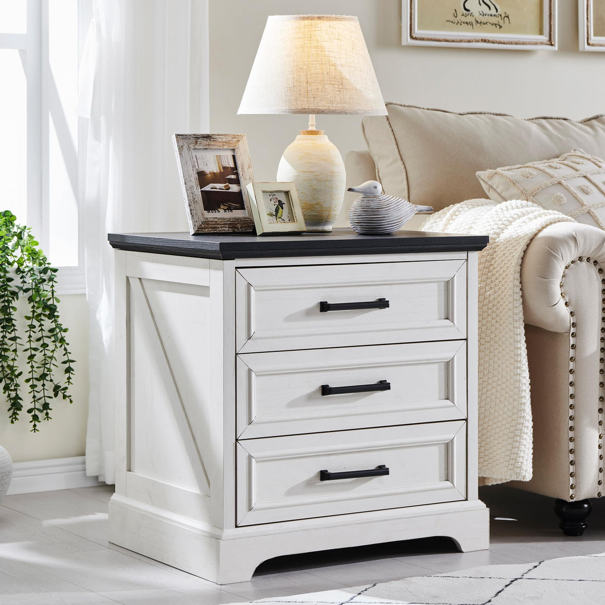 Farmhouse Nightstand with Charging Station
