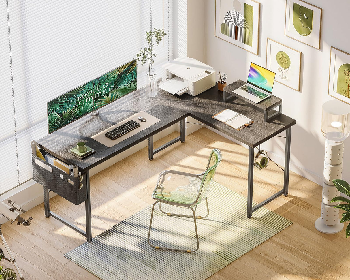 L Shaped Computer Desk with Storage Bag, 57.5 Inch Reversible Gaming Desk, Home