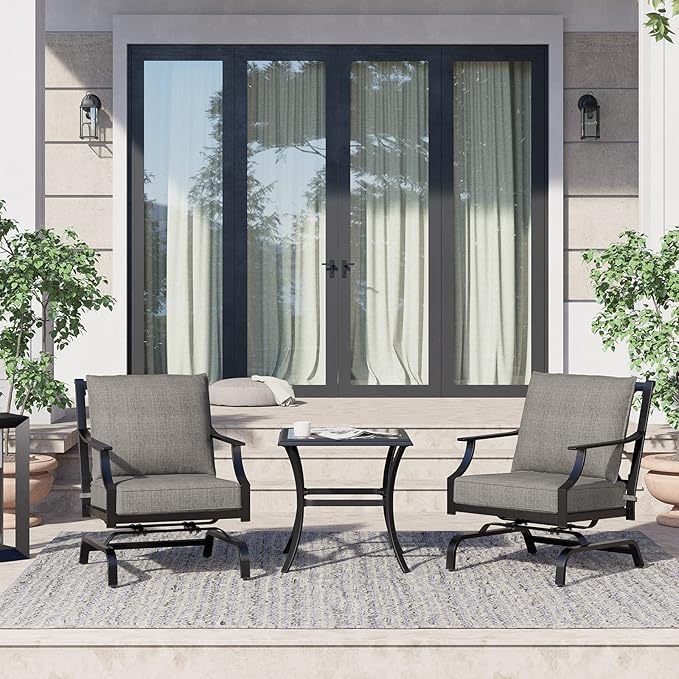 2-Piece Outdoor Chair Set,Patio Chair Set with Peacock Thick Cushions for Backyard