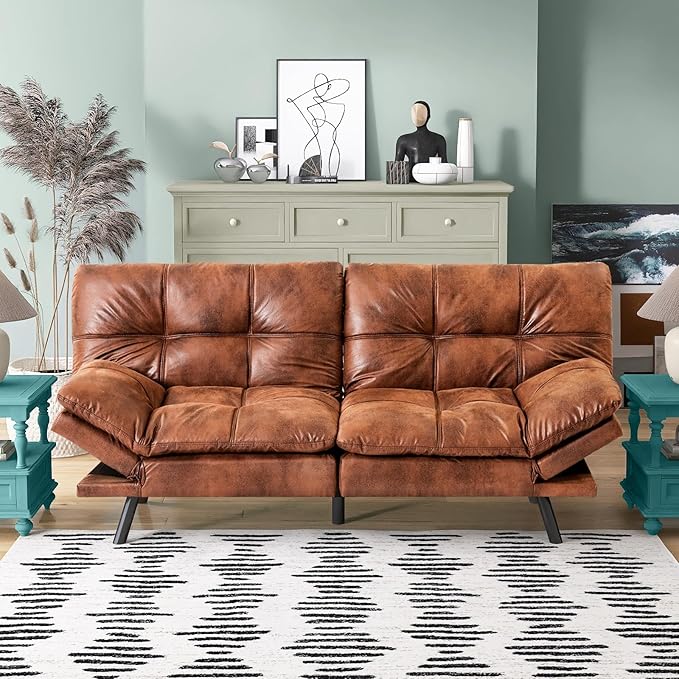 Futon Sofa Bed, Grey Linen Memory Foam Futon Sleeper Sofa