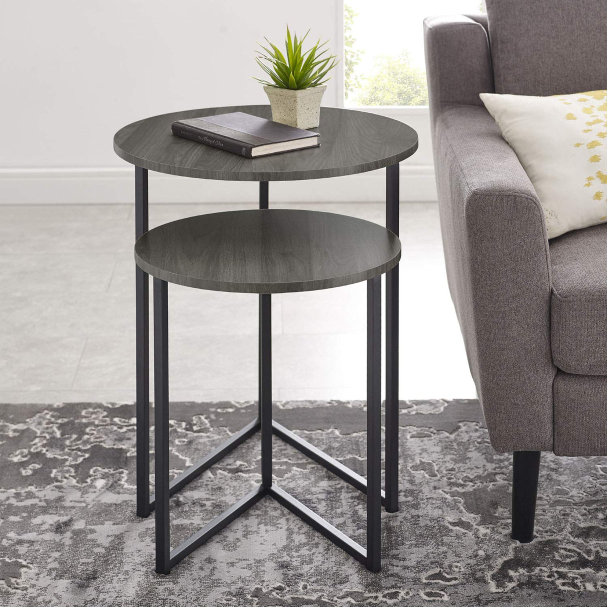 Modern Round Metal Base Nesting Set Side Accent Table Living Room Storage Small End Table