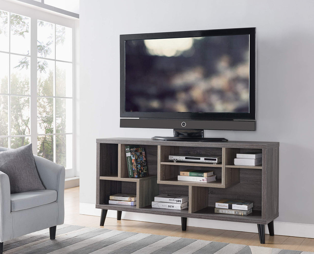 TV Stand, Distressed Grey & Light Oak