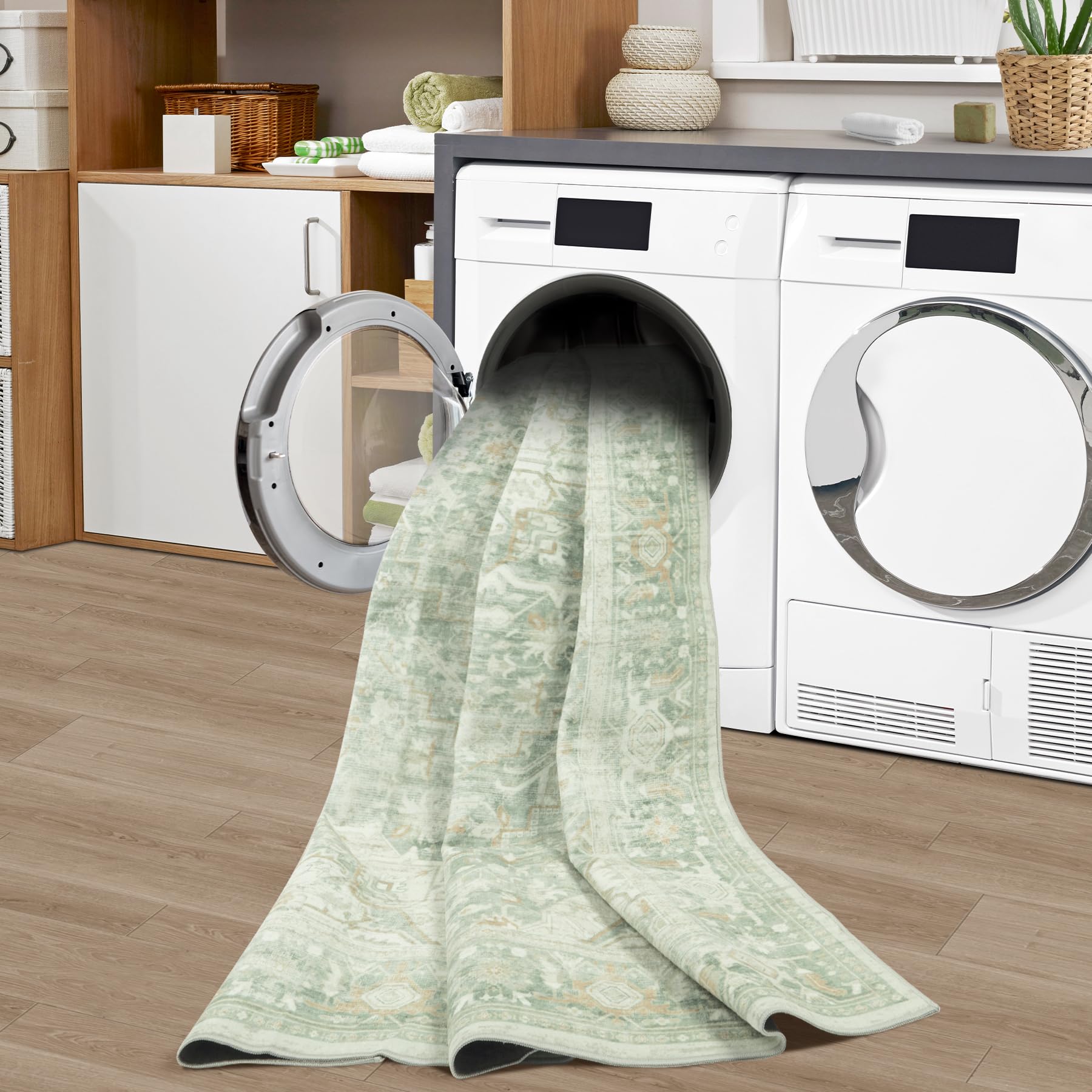 Washable Rugs 8x10 Area Rugs, Soft Vintage Living Room Rug e Nursery Entryway-Green