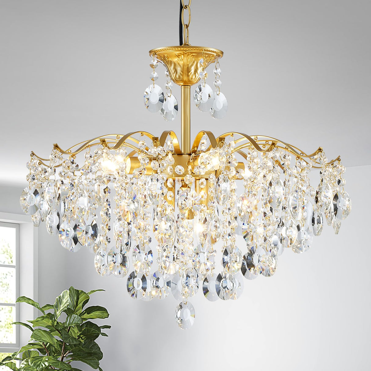 Crystal Chandelier, Modern Design for Dining Room, Gold Pendant Lighting Fixure
