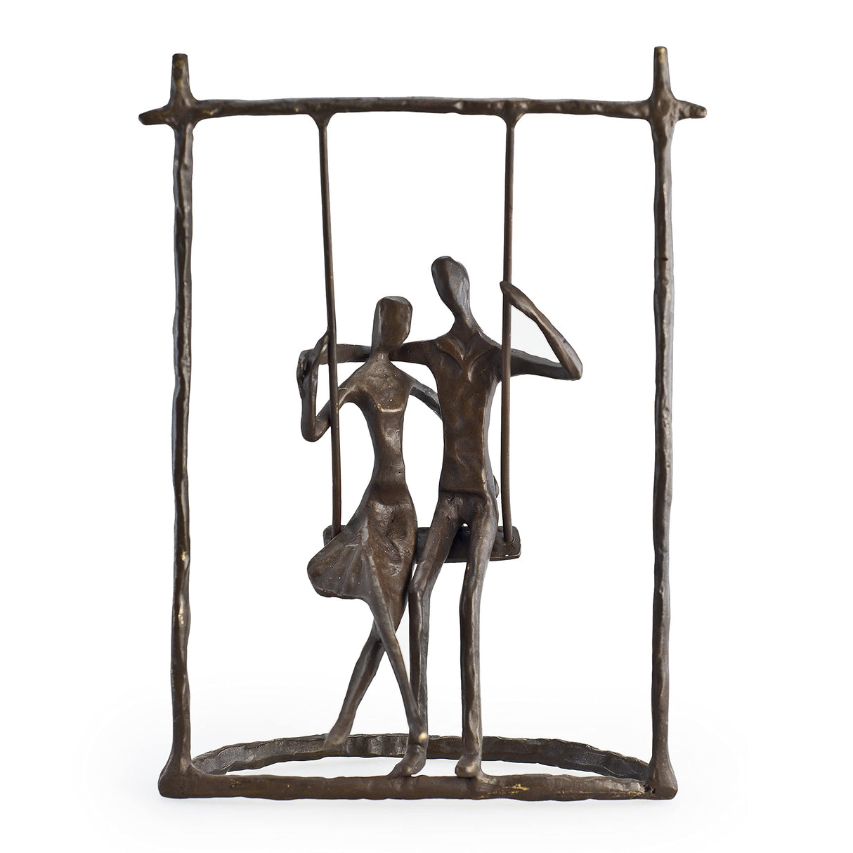 Contemporary Metal Art Shelf Décor - Cast Bronze Sculpture - Couple on a Swing