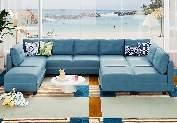 Modular U-Shaped Cognac Sectional Sofa with Storage