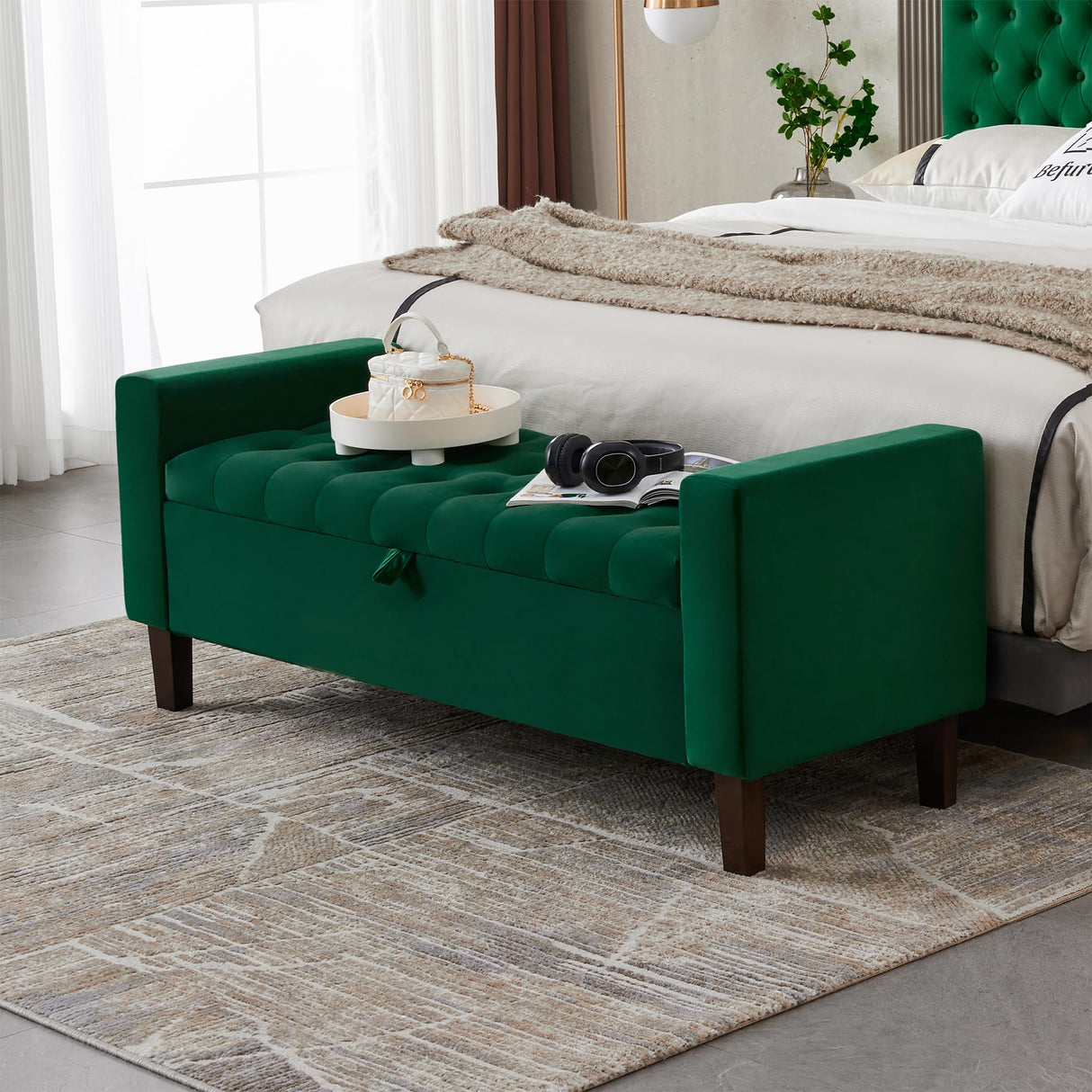 Upholstered Storage Ottoman, Button-Tufted Entryway Bench