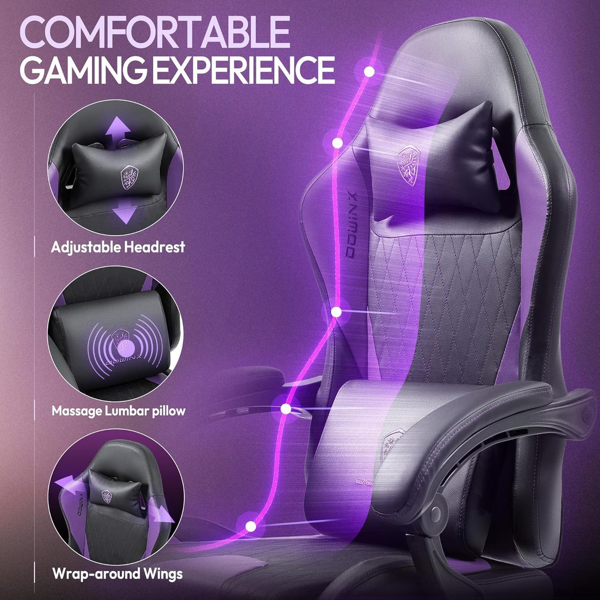 Ergonomic Gaming Chair with Massage Lumbar Support and Footrest