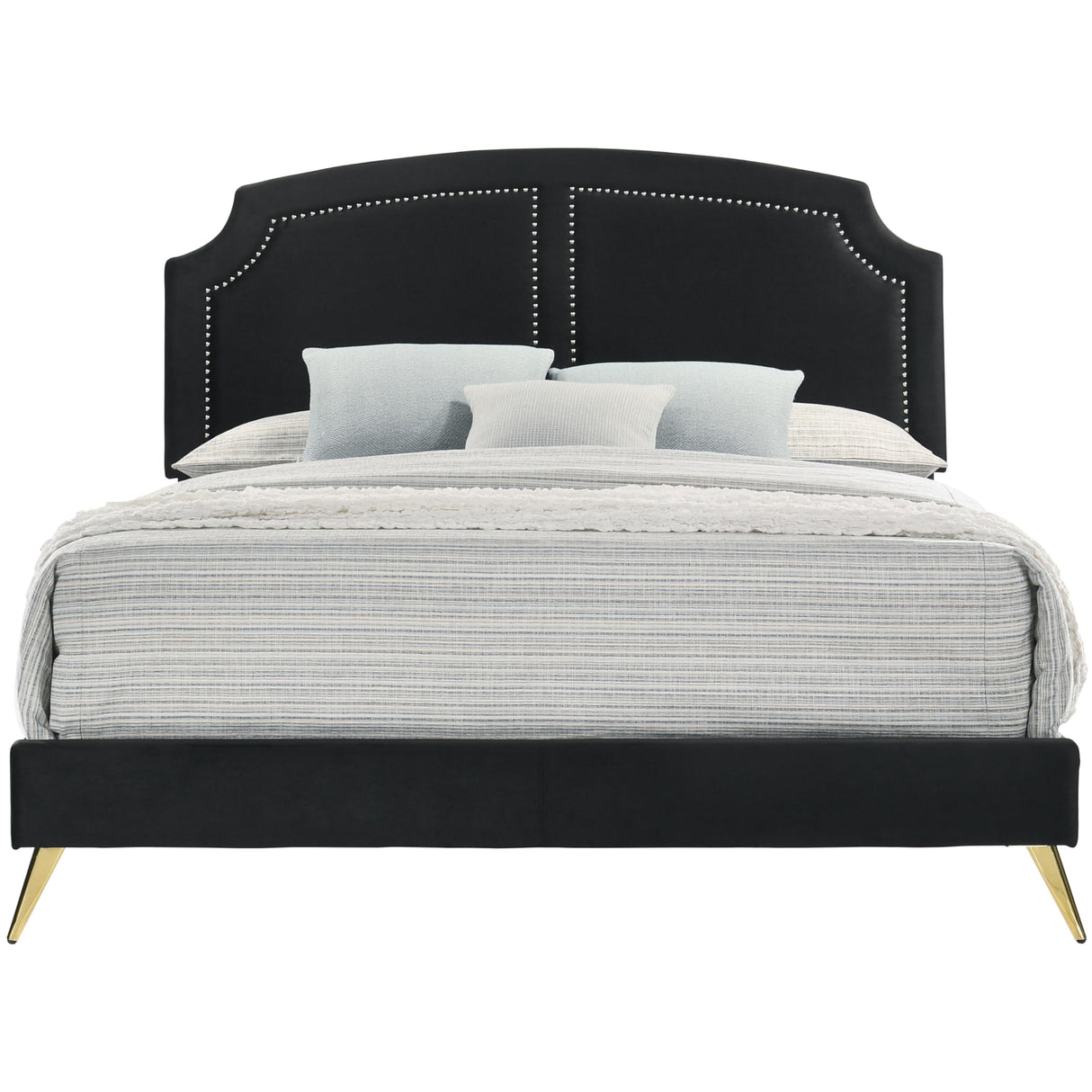 Queen Bed in Black Velvet