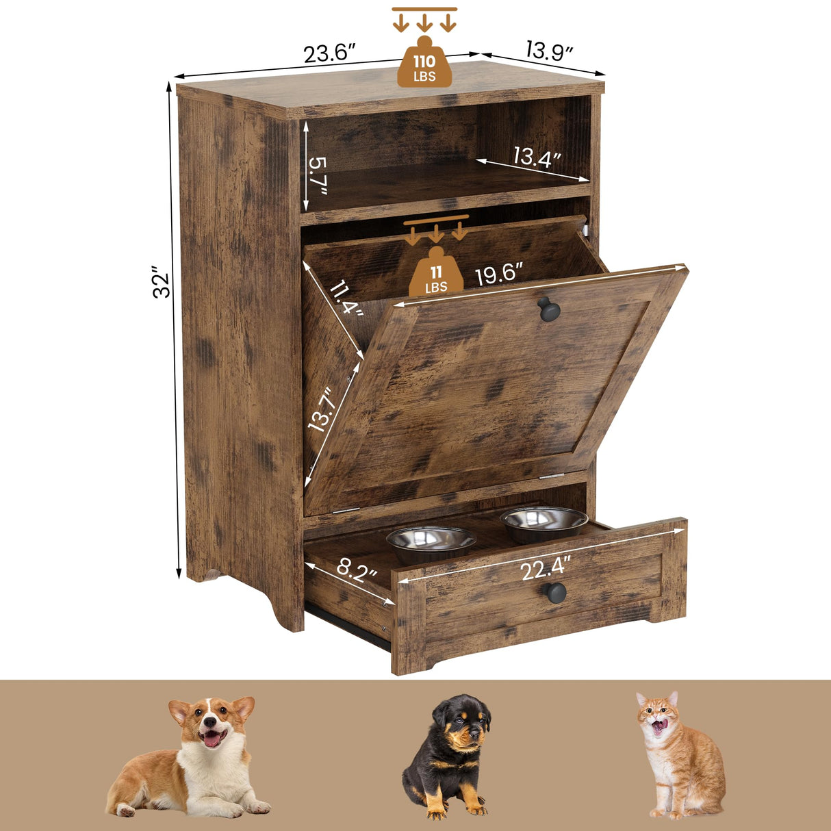 Dog Feeding Station with Storage Cabinet & Elevated Bowls