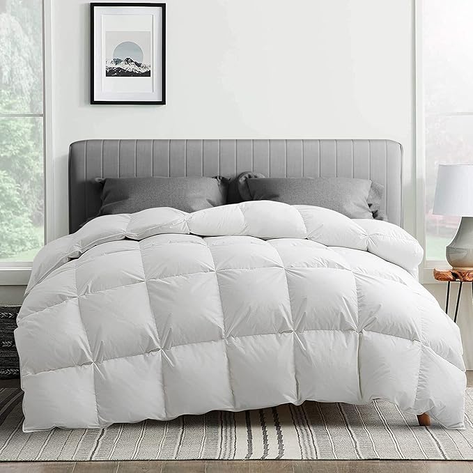 Goose Feather Comforter King Size, Pinch Pleat All Season Medium Warmth Duvet Insert