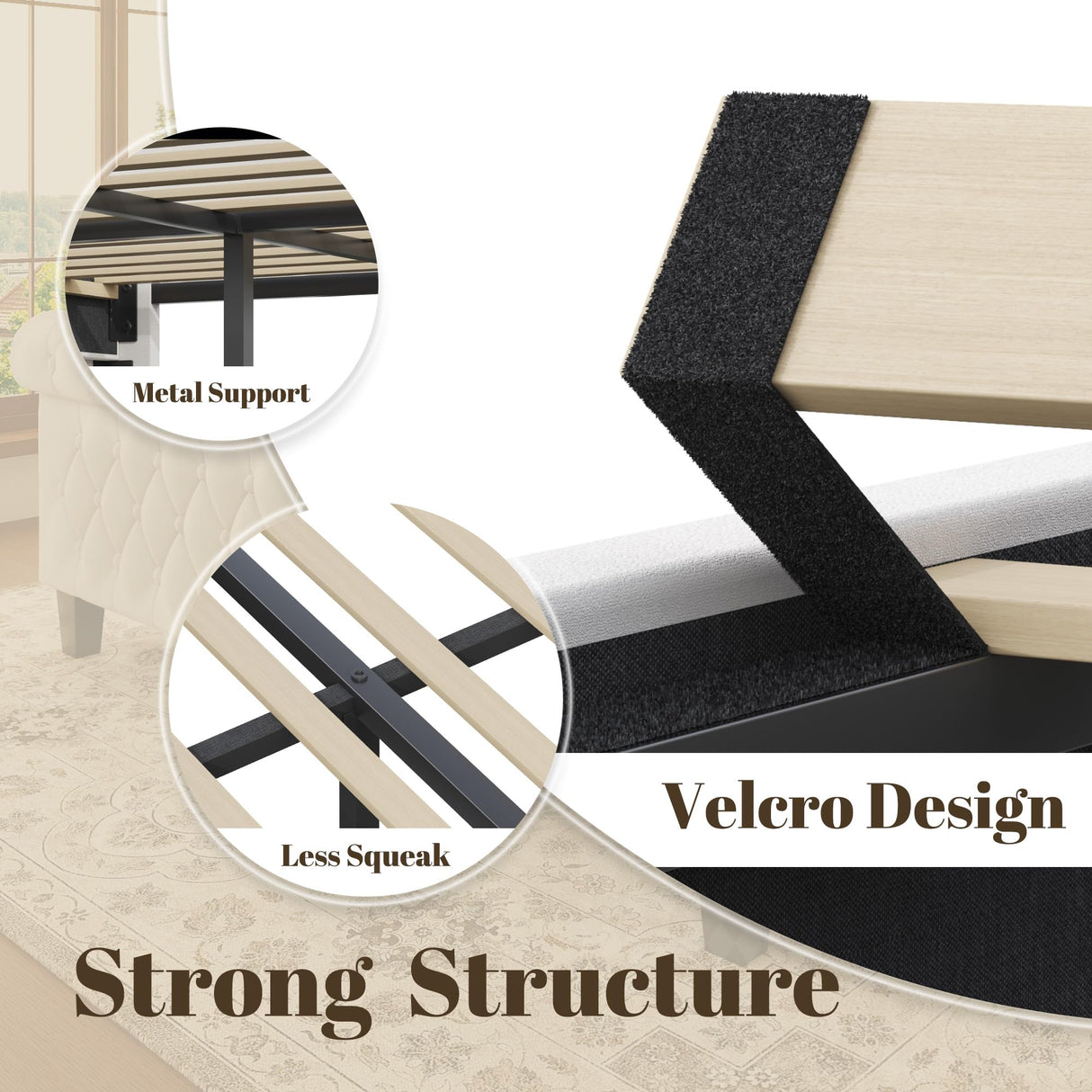 Queen Velvet Upholstered Sleigh Bed Frame with Wingback Headboard