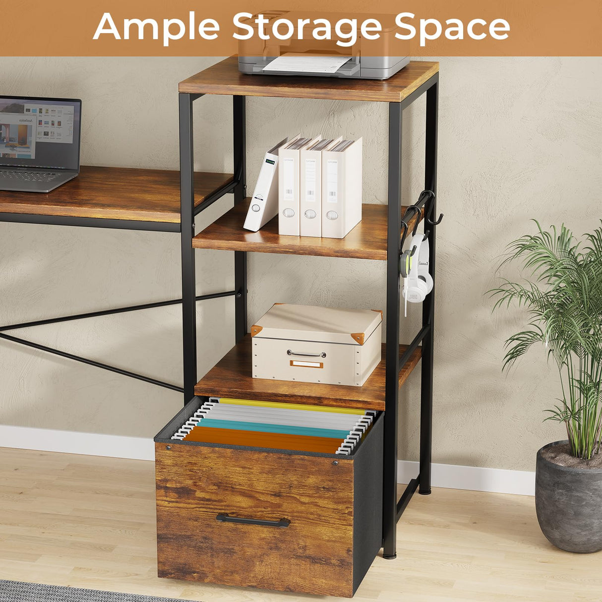 Home Office Desk with File Drawer and Power Outlet, 51" Corner Computer